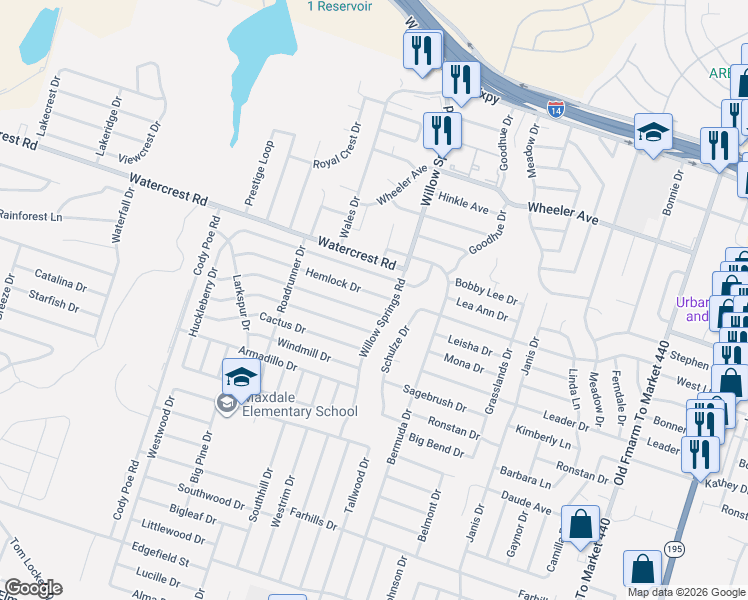 map of restaurants, bars, coffee shops, grocery stores, and more near 2207 Hemlock Drive in Killeen