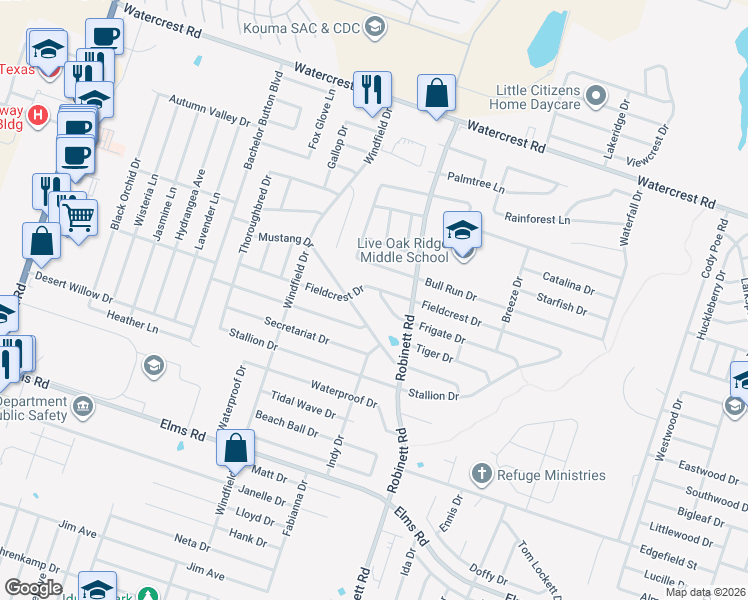 map of restaurants, bars, coffee shops, grocery stores, and more near 4215 Mustang Drive in Killeen