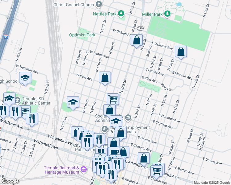 map of restaurants, bars, coffee shops, grocery stores, and more near 809 North 5th Street in Temple
