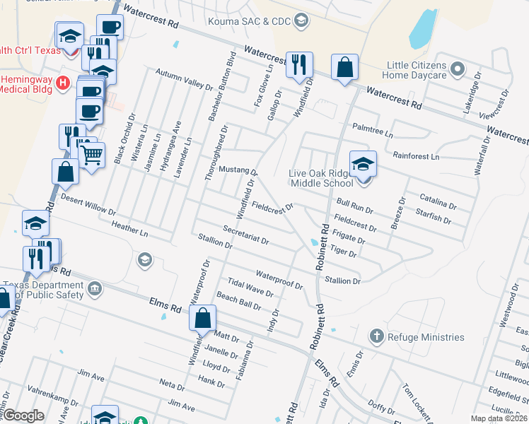 map of restaurants, bars, coffee shops, grocery stores, and more near 4400 Fieldcrest Drive in Killeen