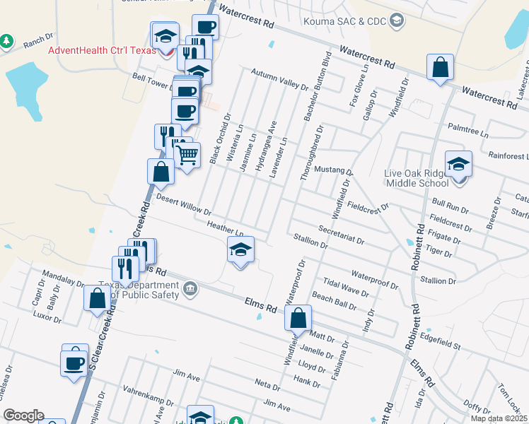 map of restaurants, bars, coffee shops, grocery stores, and more near 3006 Lavender Lane in Killeen