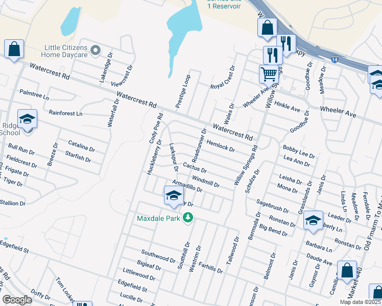 map of restaurants, bars, coffee shops, grocery stores, and more near 2705 Bluebonnet Drive in Killeen