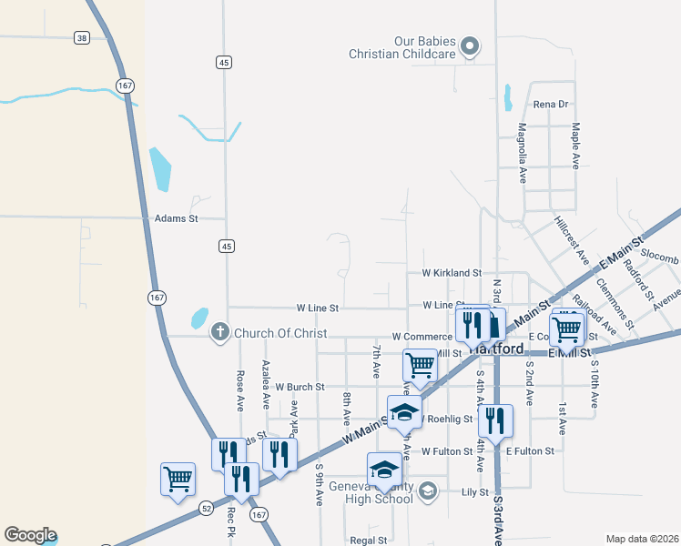 map of restaurants, bars, coffee shops, grocery stores, and more near 303 Williams Circle in Hartford
