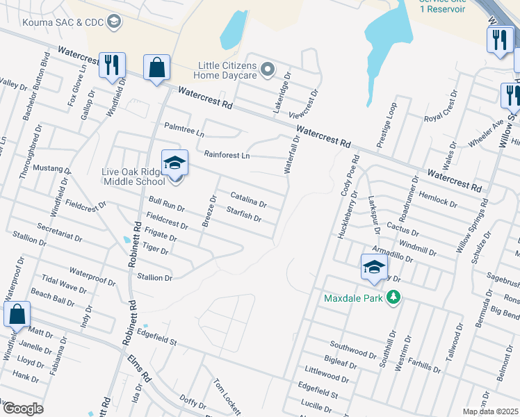 map of restaurants, bars, coffee shops, grocery stores, and more near 3400 Catalina Drive in Killeen