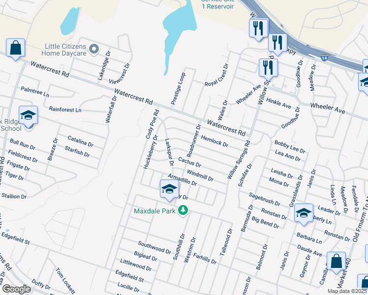 map of restaurants, bars, coffee shops, grocery stores, and more near 2705 Bluebonnet Drive in Killeen