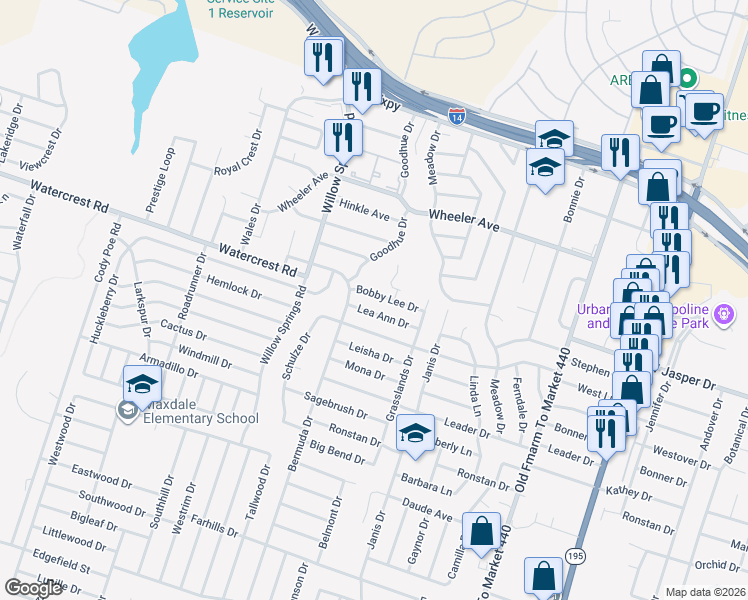 map of restaurants, bars, coffee shops, grocery stores, and more near 1706 Bobby Lee Drive in Killeen