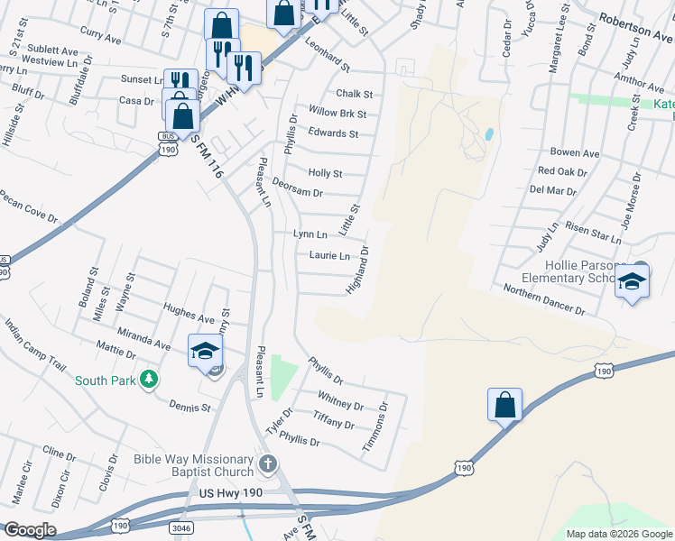 map of restaurants, bars, coffee shops, grocery stores, and more near 913 Tammy Drive in Copperas Cove