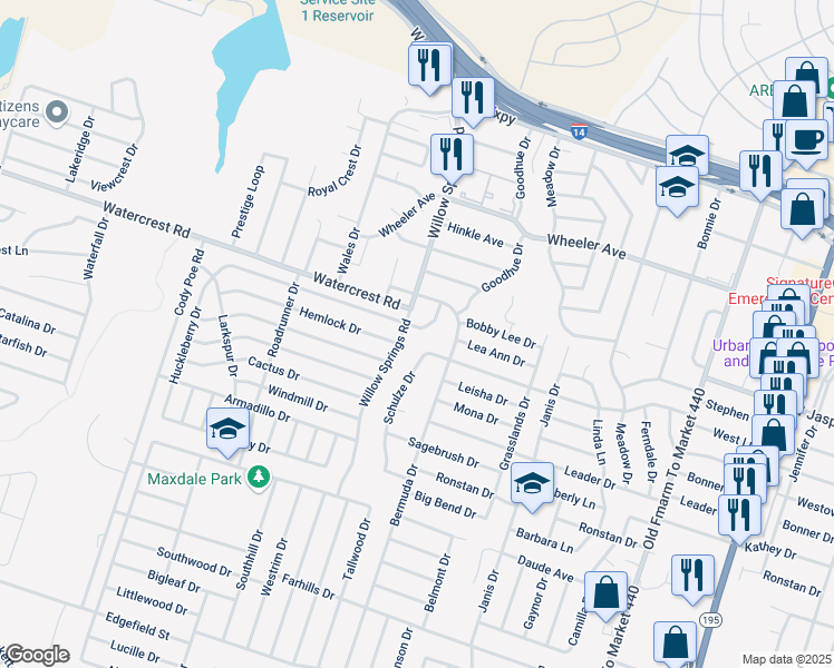 map of restaurants, bars, coffee shops, grocery stores, and more near 2014 Fieldstone Drive in Killeen