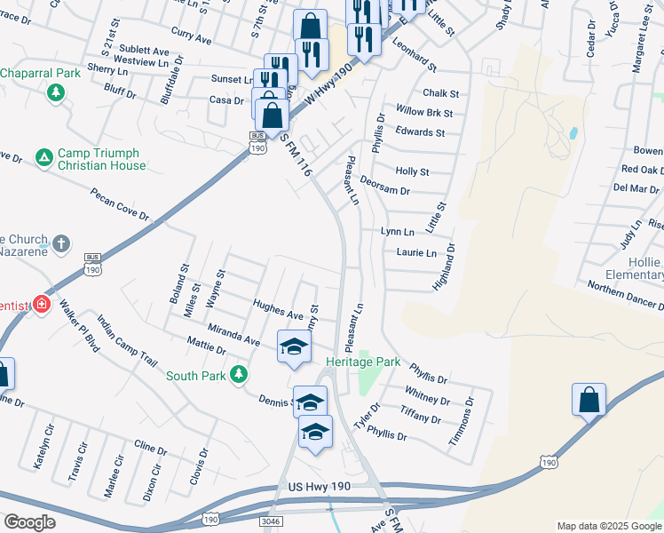 map of restaurants, bars, coffee shops, grocery stores, and more near 1203 Ritter Street in Copperas Cove
