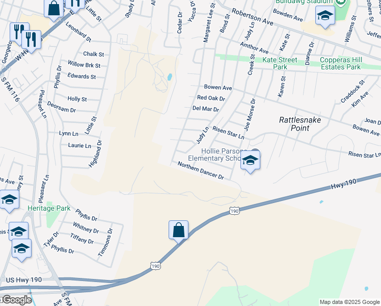 map of restaurants, bars, coffee shops, grocery stores, and more near 1405 Judy Ln in Copperas Cove