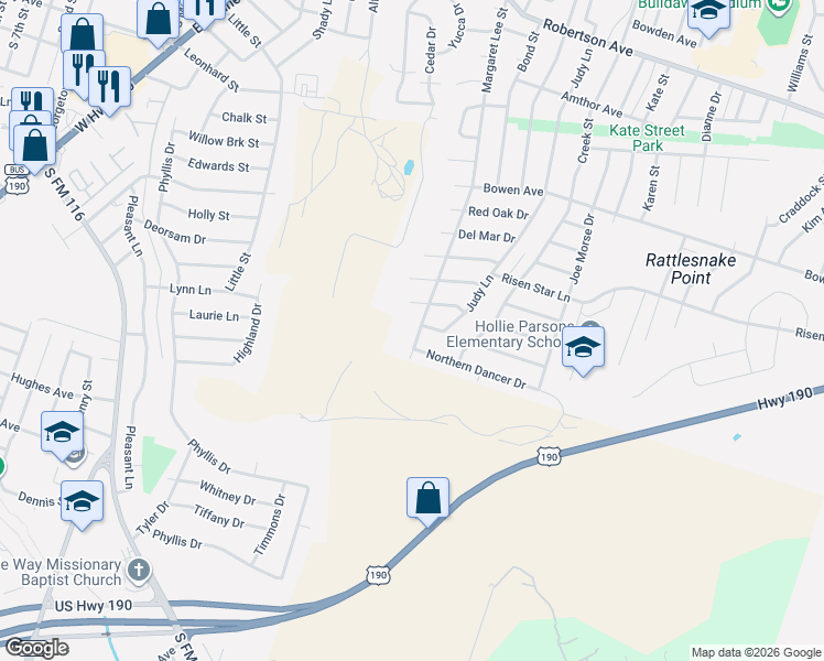 map of restaurants, bars, coffee shops, grocery stores, and more near 1504 Margaret Lee Street in Copperas Cove
