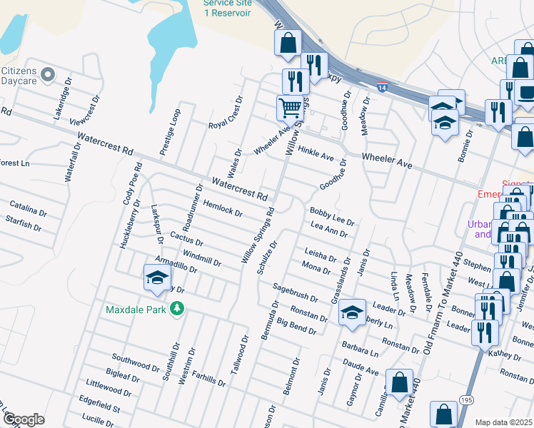 map of restaurants, bars, coffee shops, grocery stores, and more near 2014 Fieldstone Drive in Killeen