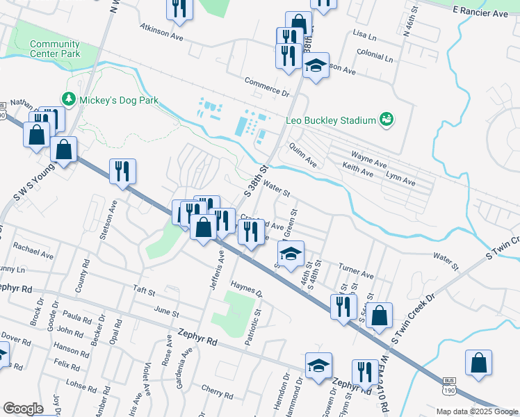 map of restaurants, bars, coffee shops, grocery stores, and more near 348 South 40th Street in Killeen