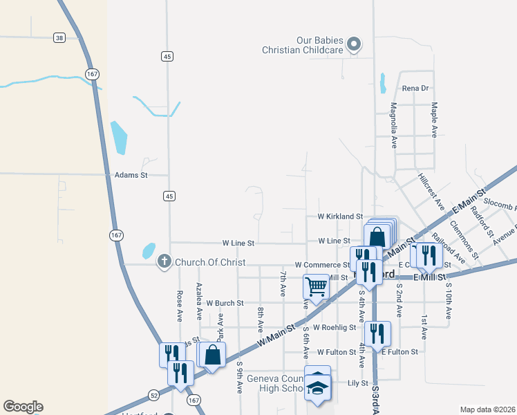 map of restaurants, bars, coffee shops, grocery stores, and more near 303 Williams Circle in Hartford