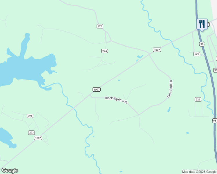 map of restaurants, bars, coffee shops, grocery stores, and more near 4116 Farm to Market Road 1007 in Brookeland