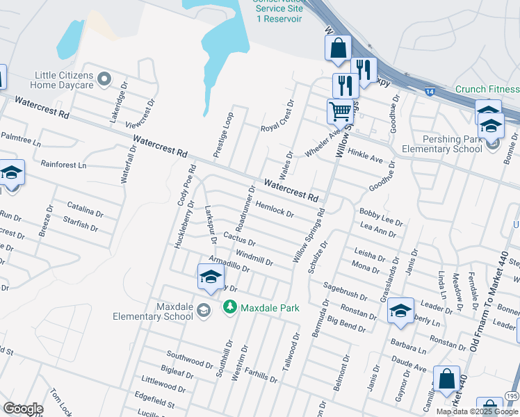 map of restaurants, bars, coffee shops, grocery stores, and more near 2604 Woodlands Drive in Killeen