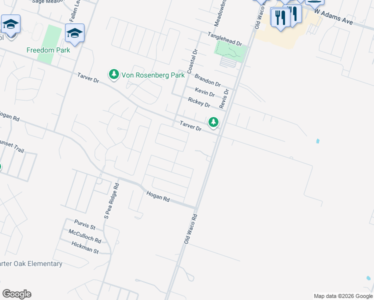 map of restaurants, bars, coffee shops, grocery stores, and more near 7101 Birdsnest Way in Temple