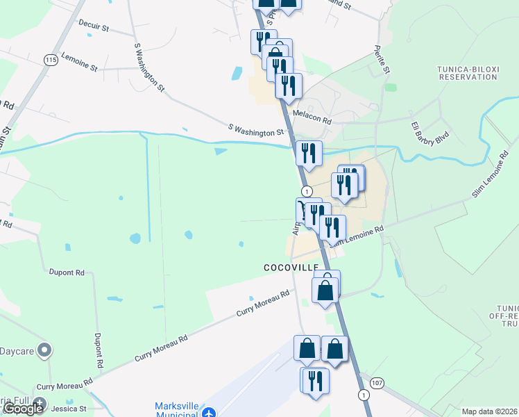 map of restaurants, bars, coffee shops, grocery stores, and more near 101-191 Louis Foster Road in Mansura