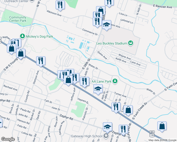 map of restaurants, bars, coffee shops, grocery stores, and more near 330 South 40th Street in Killeen