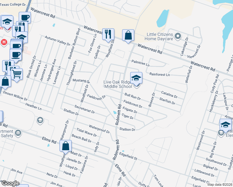 map of restaurants, bars, coffee shops, grocery stores, and more near 4203 Frigate Drive in Killeen