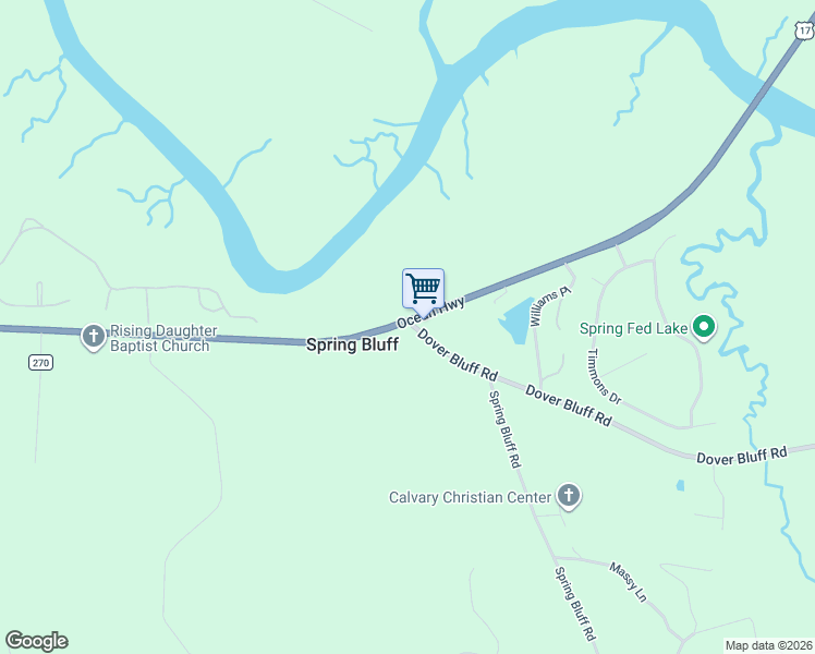 map of restaurants, bars, coffee shops, grocery stores, and more near 30530 U.S. 17 in Waverly