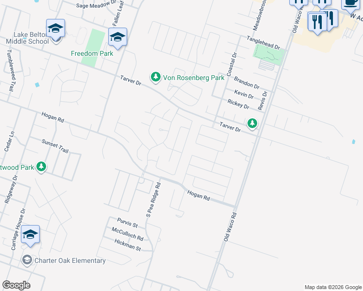 map of restaurants, bars, coffee shops, grocery stores, and more near 1122 Neuberry Cliffe in Temple