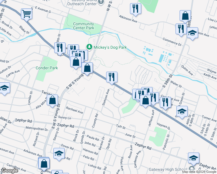 map of restaurants, bars, coffee shops, grocery stores, and more near 2606 East Veterans Memorial Boulevard in Killeen