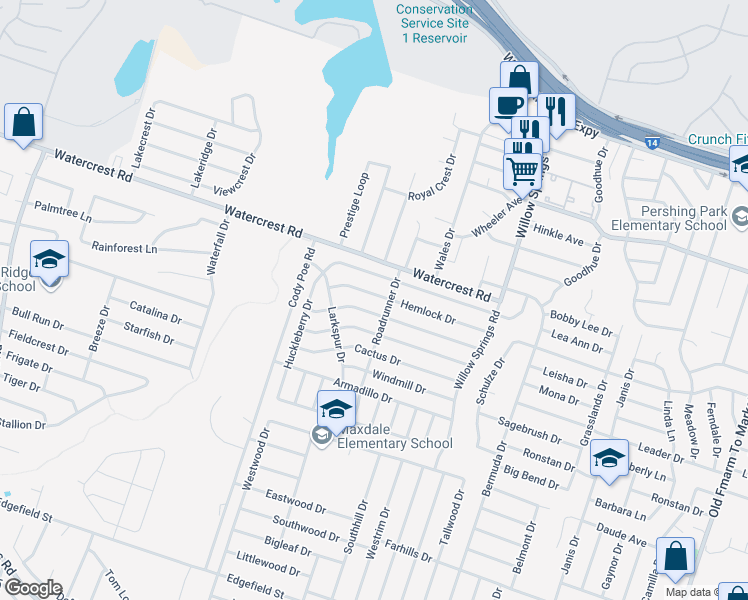 map of restaurants, bars, coffee shops, grocery stores, and more near 2706 Hemlock Drive in Killeen