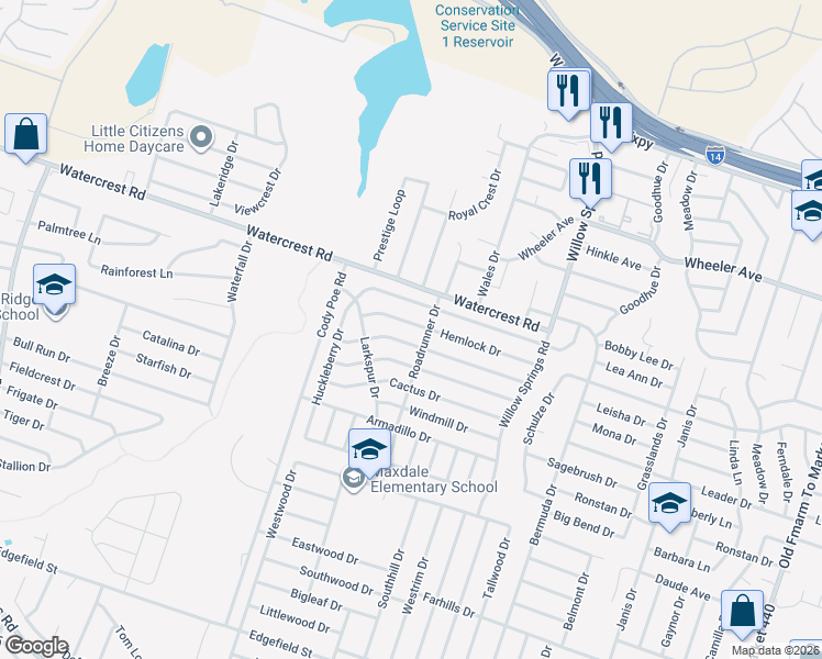 map of restaurants, bars, coffee shops, grocery stores, and more near 2711 Hemlock Drive in Killeen