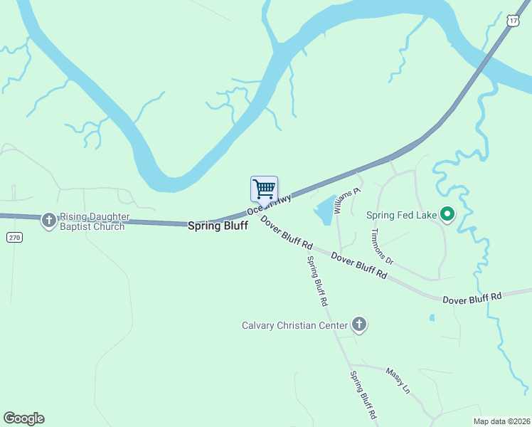 map of restaurants, bars, coffee shops, grocery stores, and more near 30530 U.S. 17 in Waverly