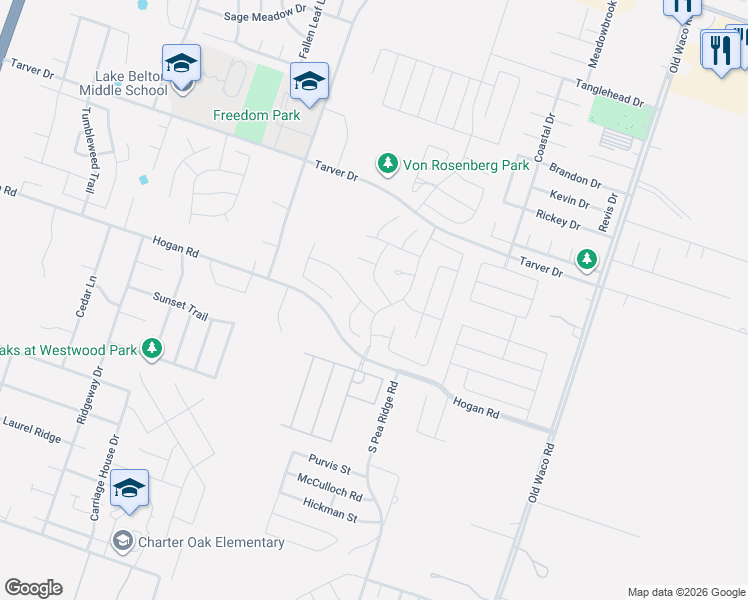 map of restaurants, bars, coffee shops, grocery stores, and more near 7815 Kendall Hill Drive in Temple
