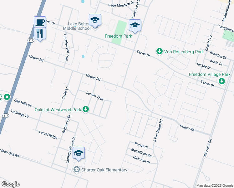 map of restaurants, bars, coffee shops, grocery stores, and more near 8220 Saddle Brook Drive in Temple