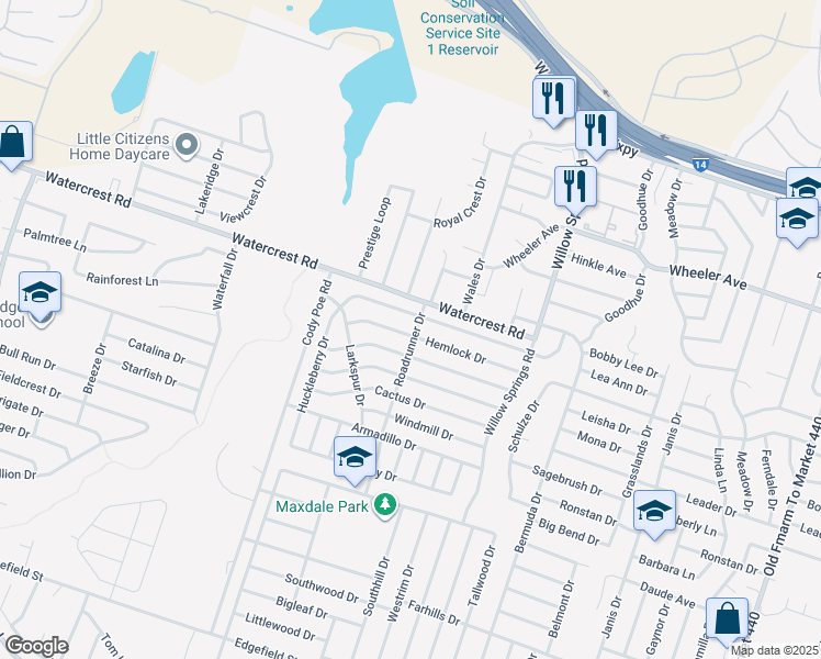 map of restaurants, bars, coffee shops, grocery stores, and more near 2608 Fieldstone Drive in Killeen