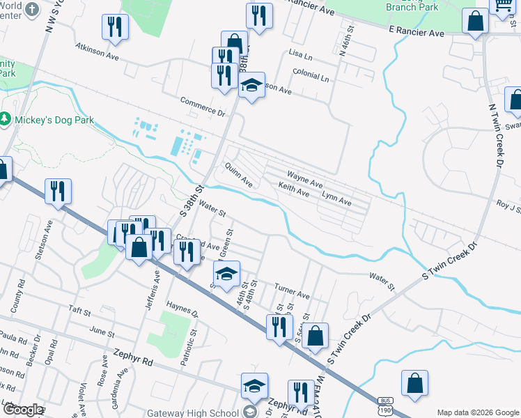 map of restaurants, bars, coffee shops, grocery stores, and more near 206 South 38th Street in Killeen