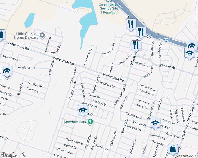 map of restaurants, bars, coffee shops, grocery stores, and more near 2608 Fieldstone Drive in Killeen