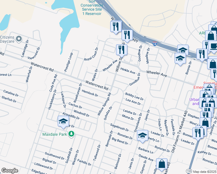 map of restaurants, bars, coffee shops, grocery stores, and more near 2204 Corona Drive in Killeen