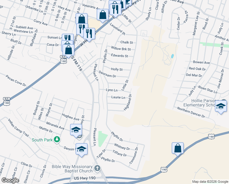 map of restaurants, bars, coffee shops, grocery stores, and more near 901 Lynn Lane in Copperas Cove
