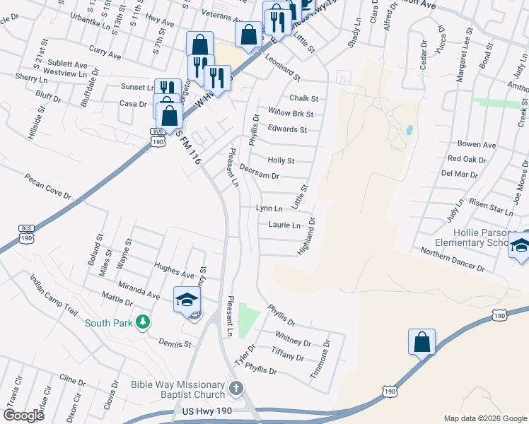 map of restaurants, bars, coffee shops, grocery stores, and more near 901 Lynn Lane in Copperas Cove
