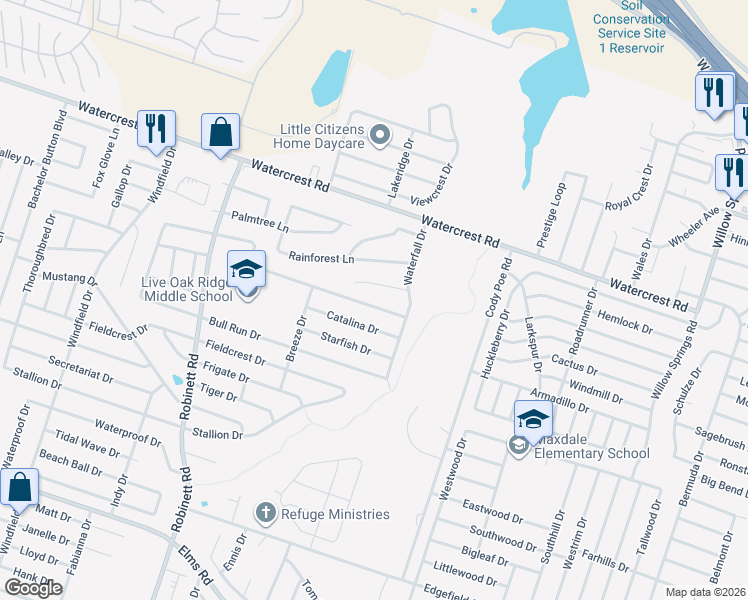 map of restaurants, bars, coffee shops, grocery stores, and more near 3310 Regency Court in Killeen
