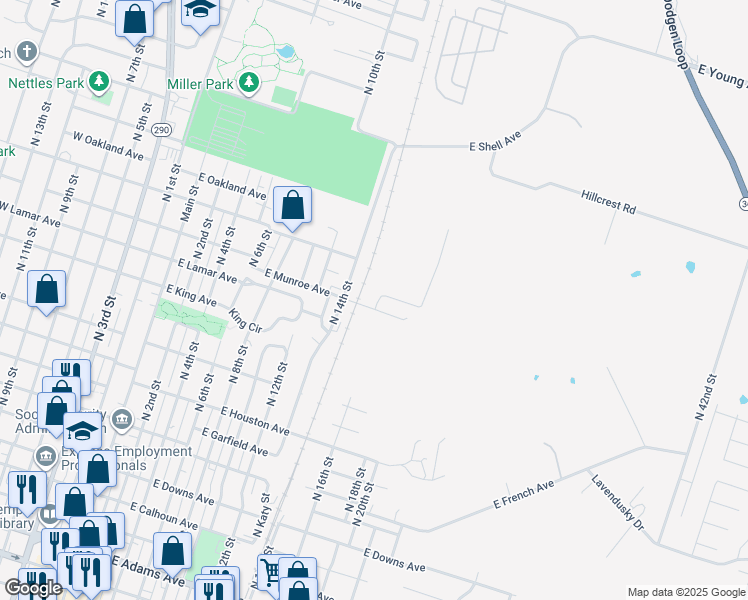 map of restaurants, bars, coffee shops, grocery stores, and more near 912 East Nugent Avenue in Temple