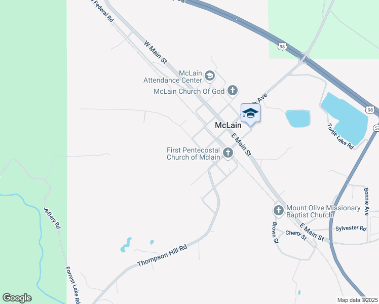 map of restaurants, bars, coffee shops, grocery stores, and more near 107 Cochran Street in McLain