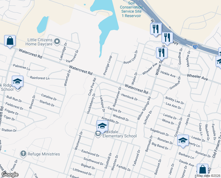 map of restaurants, bars, coffee shops, grocery stores, and more near 2711 Hemlock Drive in Killeen