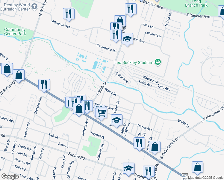 map of restaurants, bars, coffee shops, grocery stores, and more near 3505 Water Street in Killeen