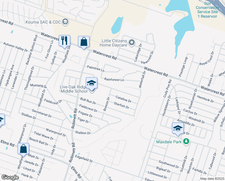 map of restaurants, bars, coffee shops, grocery stores, and more near 3606 Thunder Creek Drive in Killeen