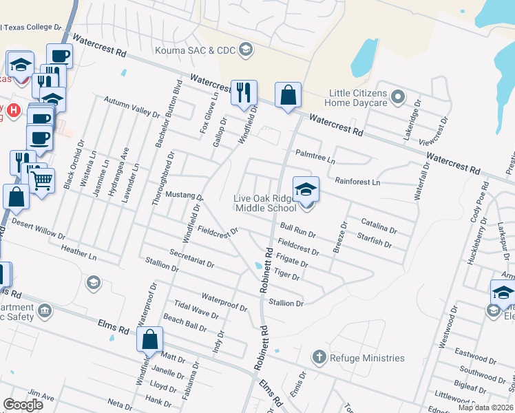map of restaurants, bars, coffee shops, grocery stores, and more near 4008 Ambrose Drive in Killeen