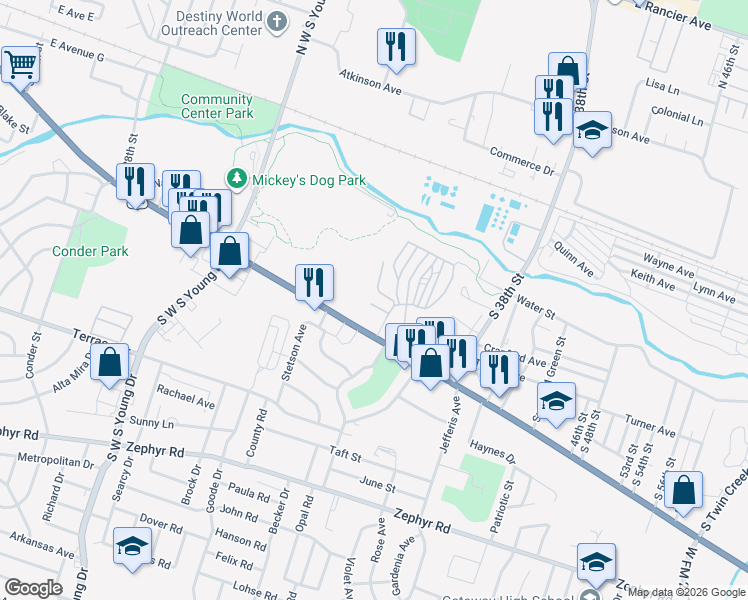 map of restaurants, bars, coffee shops, grocery stores, and more near 2821 Cherry Lane in Killeen