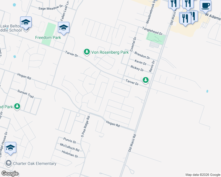 map of restaurants, bars, coffee shops, grocery stores, and more near 1122 Neuberry Cliffe in Temple