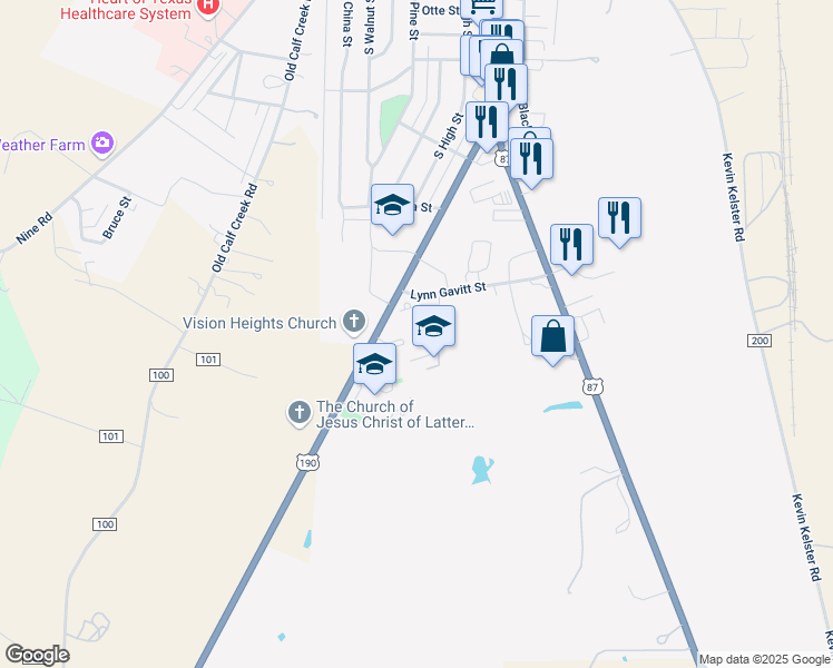 map of restaurants, bars, coffee shops, grocery stores, and more near Menard Highway in Brady