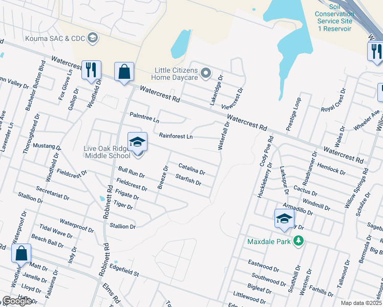 map of restaurants, bars, coffee shops, grocery stores, and more near 3503 Thunder Creek Drive in Killeen