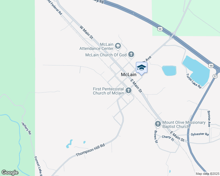 map of restaurants, bars, coffee shops, grocery stores, and more near 107 Cochran Street in McLain